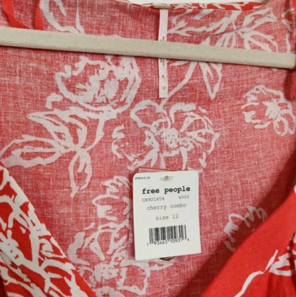 FREE PEOPLE A Thing Called Love Mini Linen Red Floral Dress NWT sz 12